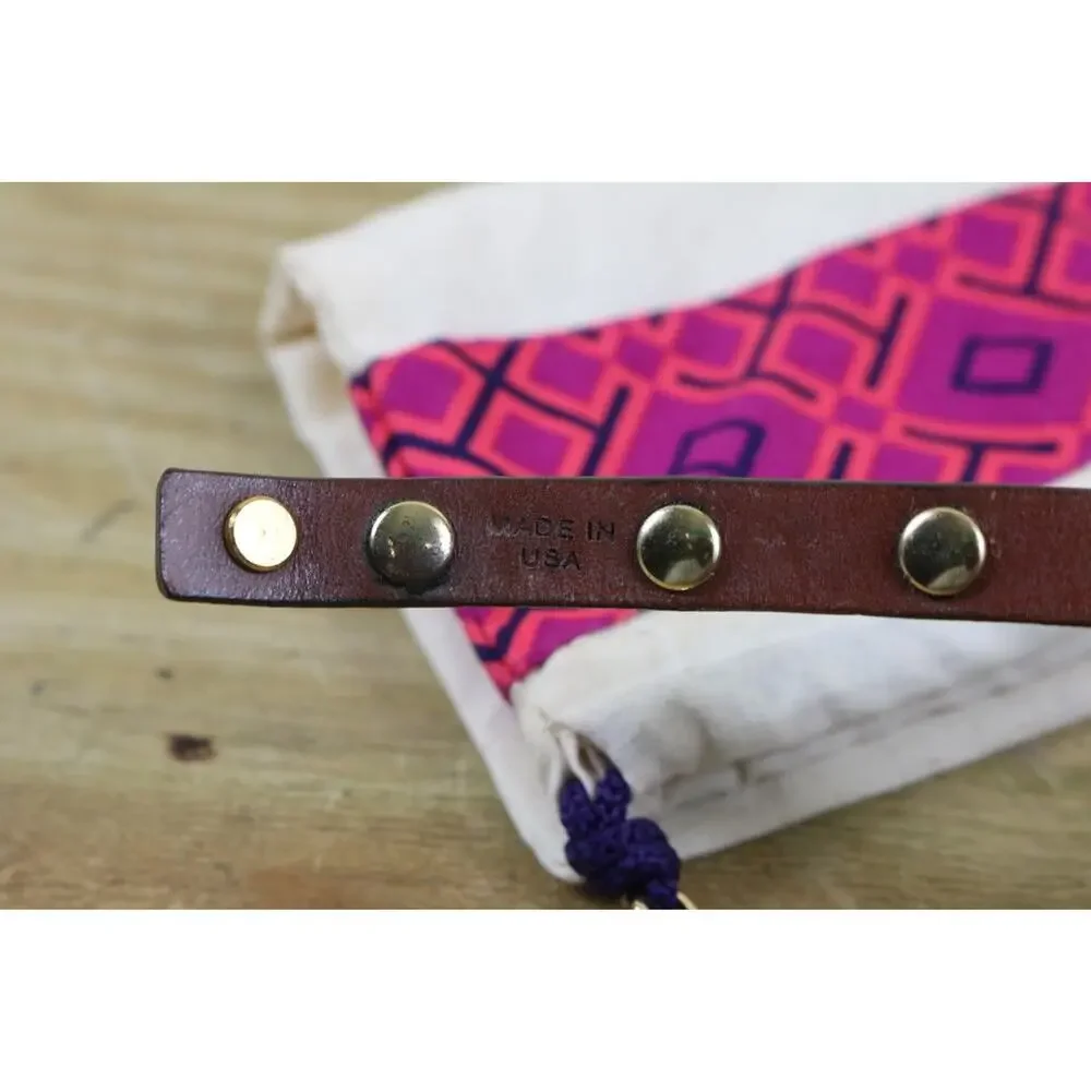 Tory Burch Brown Leather Double Wrap Bracelet Gold Logo Studs Jewelry